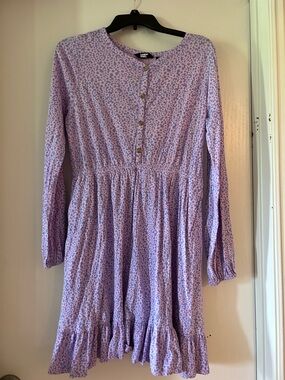 Lands' End Lavender Floral Long-Sleeve Tiered Dress